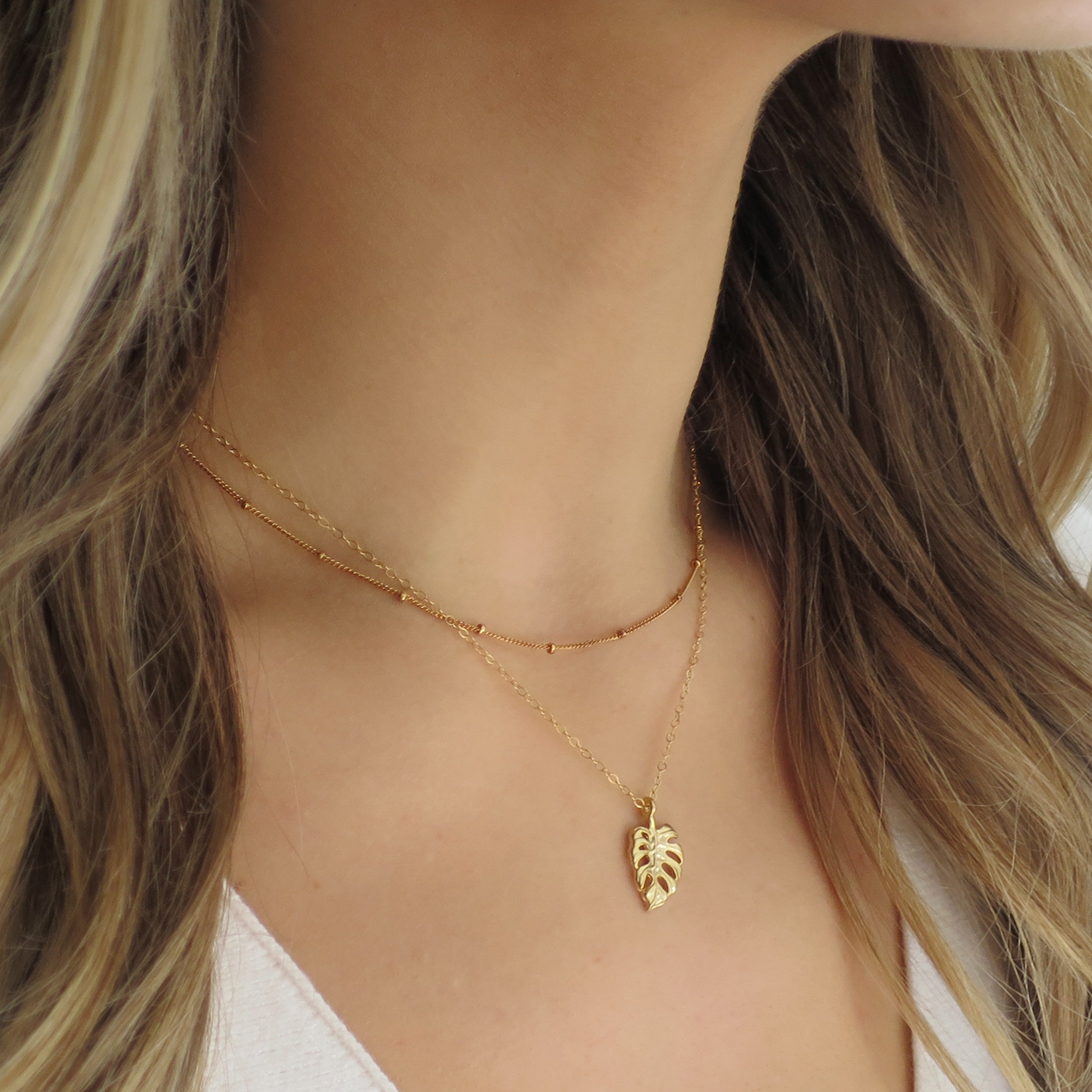Gold Monstera Leaf Necklace Palm Leaf 