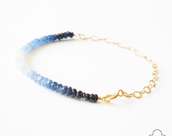 Sapphire Bar Bracelet, Shaded Sapphire Bracelet, Delicate Sapphire, Gold FIlled Bracelet, Tiny Sapphire Bracelet, Delicate Bracelet, ombre