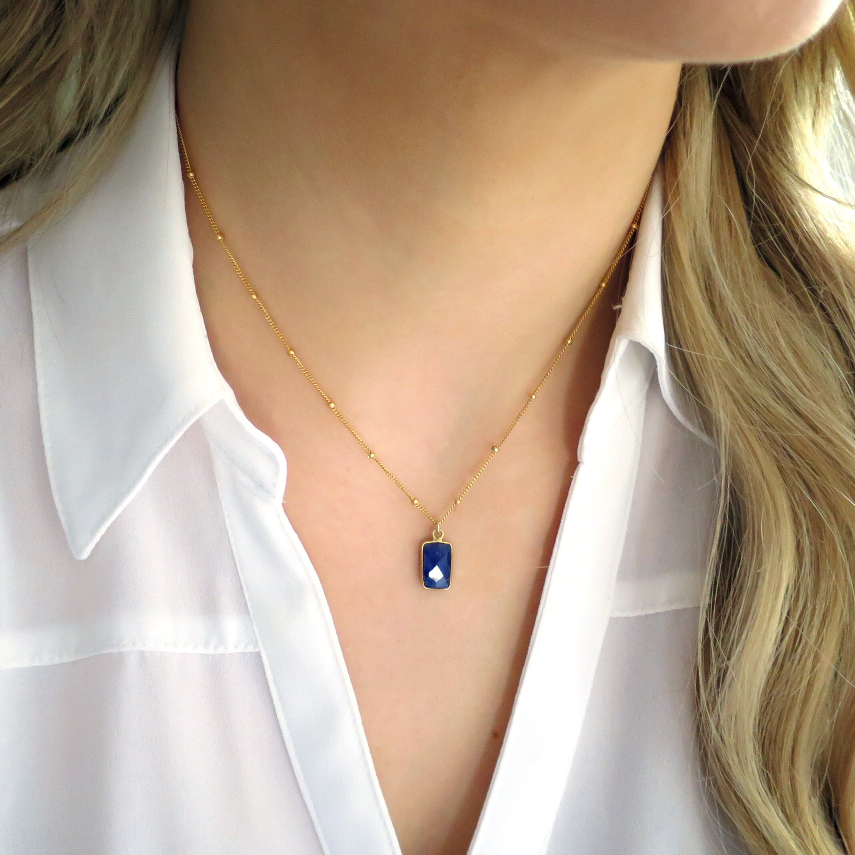 Solid 18K Gold Diamond pendant necklace vintage sapphire necklace deli –  PENFINE