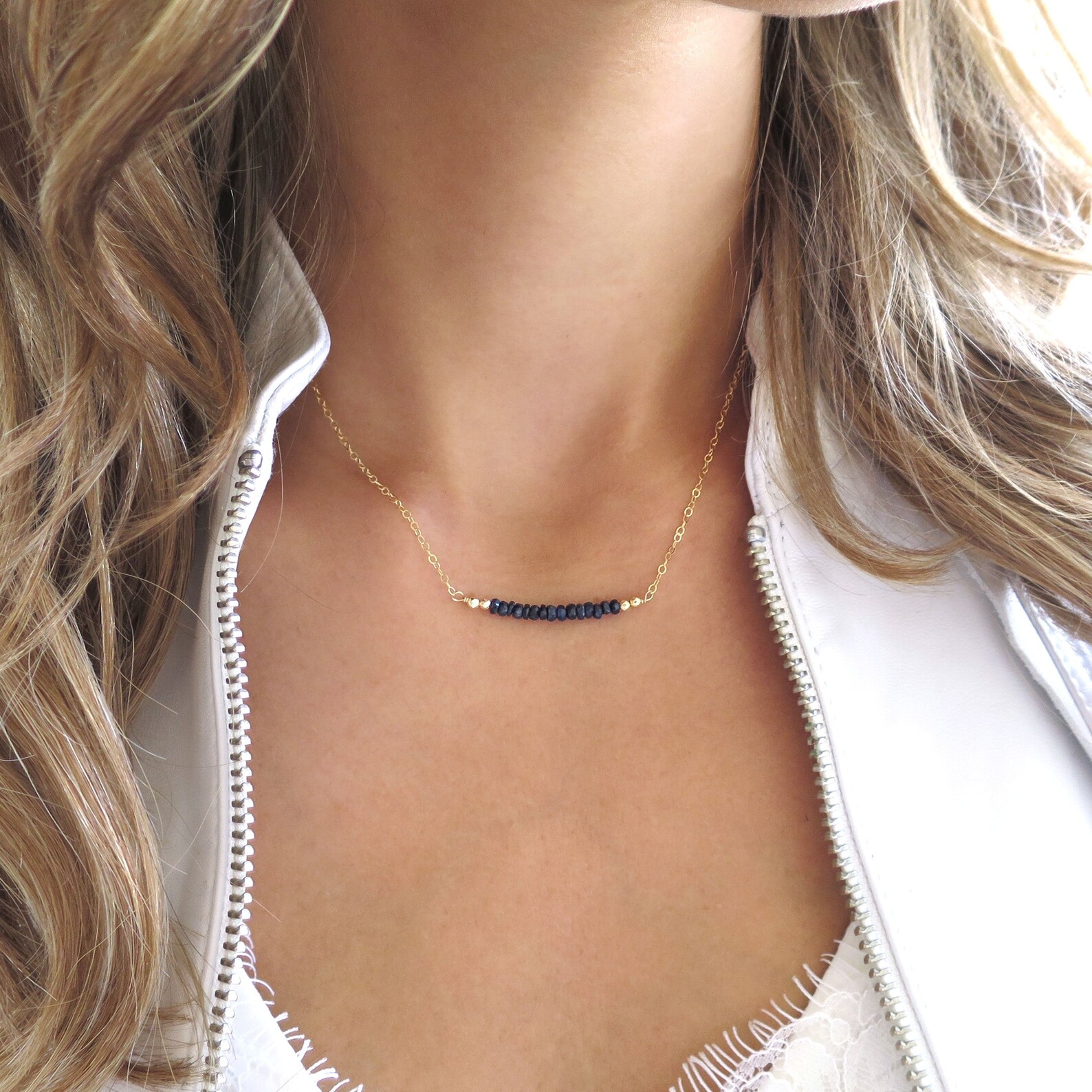 Dainty Sapphire Bar Necklace Tiny Sapphire Necklace Sapphire Etsy