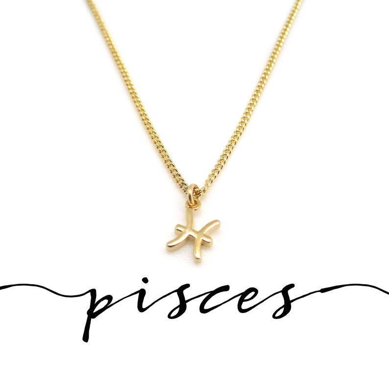 Dainty Pisces Necklace, Gold Pisces Jewelry,Small Pisces Pendant, Pisces Zodiac Necklace, Pisces Gift for Her, Astrological Pisces image 1