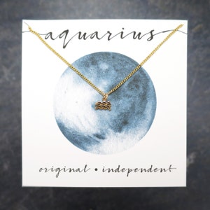 Dainty Aquarius Zodiac Jewelry, Small Aquarius Necklace, Gold Aquarius Pendant, Aquarius Zodiac Necklace, Aquarius Gift for Her,