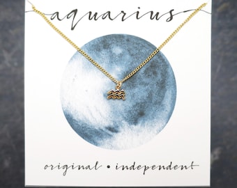 Dainty Aquarius Zodiac Jewelry, Small Aquarius Necklace, Gold Aquarius Pendant, Aquarius Zodiac Necklace, Aquarius Gift for Her,