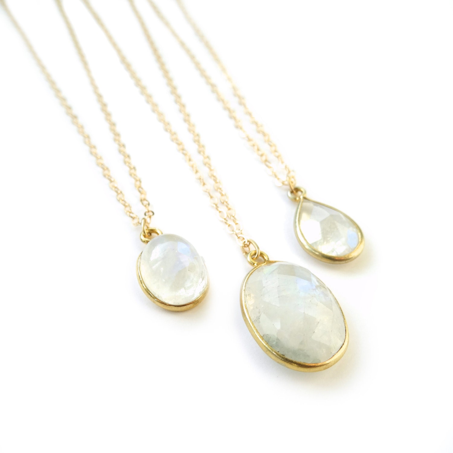 Rainbow Moonstone Necklace Dainty Gold Necklace K Gold Etsy