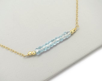 Aquamarine Necklace, March Birthstone Necklace, Aquamarine Bar Necklace, Aquamarine Gold Necklace, March Birthday, Gold Aquamarine Necklace