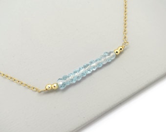 Aquamarine Necklace, March Birthstone Necklace, Aquamarine Bar Necklace, Aquamarine Gold Necklace, March Birthday, Gold Aquamarine Necklace