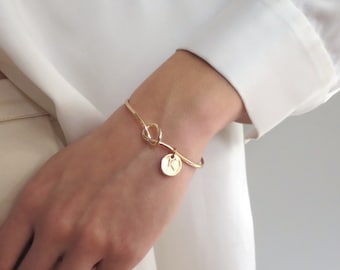 Personalized Gold Knot Bracelet Gold, Tie The Knot Cuff Bracelet Initial, Knot Bangle Bracelet, Gold Cuff, Bridesmaid Bracelet, Dainty Knot