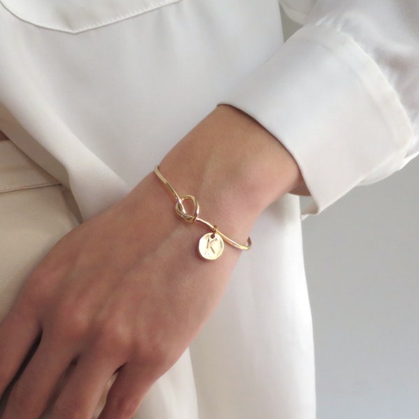 Personalized Gold Knot Bracelet Gold, Tie The Knot Cuff Bracelet Initial, Knot Bangle Bracelet, Gold Cuff, Bridesmaid Bracelet, Dainty Knot