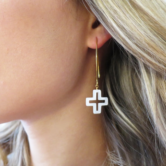 Gold cross earrings dangle sale