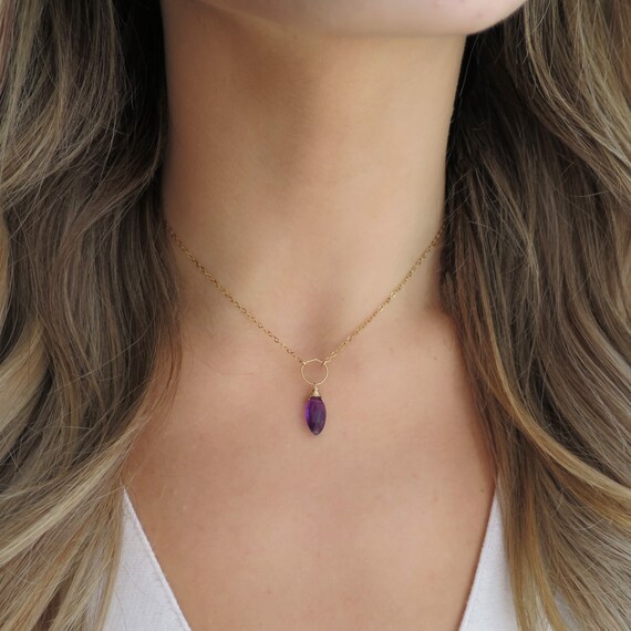 Dainty Amethyst Necklace Small Amethyst Pendant Simple Amethyst Jewelry Amethyst Teardrop Necklace February Birthstone Gift for Her Etsy Canada