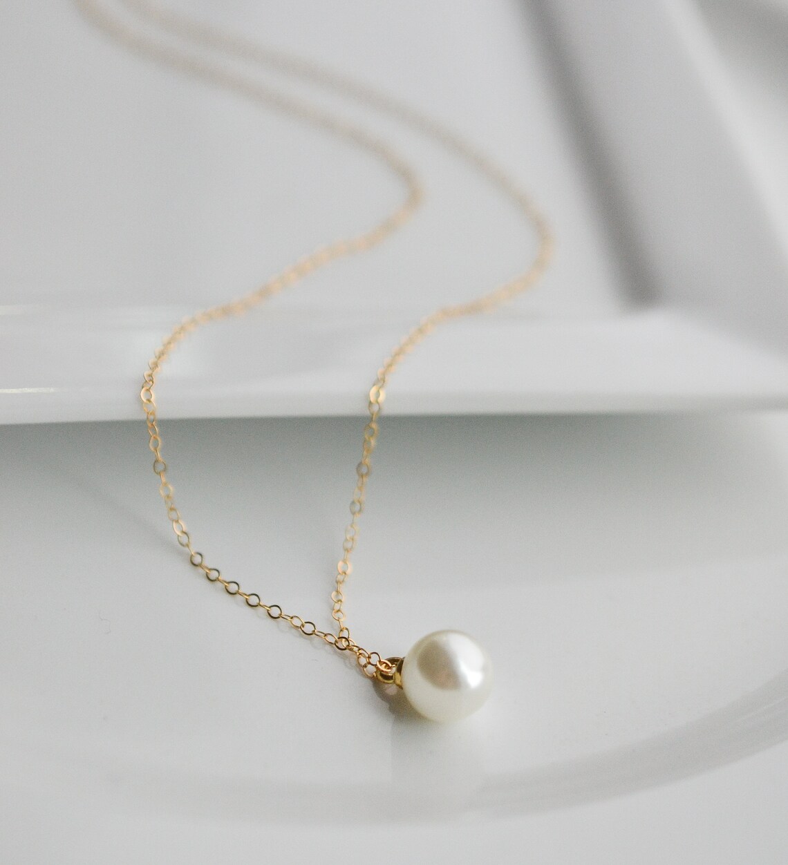 Gold Pearl Necklace Small Pearl Pendant Pearl Gift Single Etsy