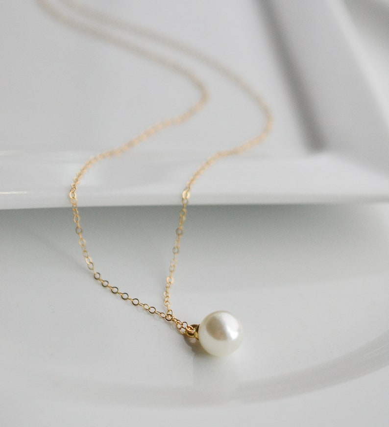 Gold Pearl Necklace Small Pearl Pendant Pearl Gift Single Etsy