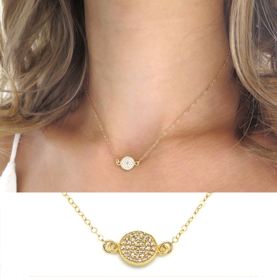 Gold CZ Necklace Gold Coin Necklace Gold Cubic Zirconia Necklace Gold Pave Necklace Dainty Gold Necklace Gold Filled Chain Pave Gold Etsy Canada