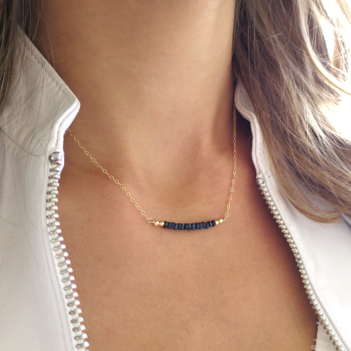 Dainty Sapphire Bar Necklace Tiny Sapphire Necklace Sapphire Etsy