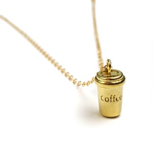 Gold Coffee Necklace, Coffee Jewelry, Coffee Gift, Small Coffee Pendant, Coffee Cup Necklace, Dainty Gold Necklace, Coffee Addict