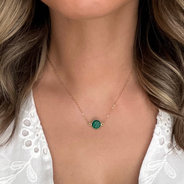 Dainty Malachite Necklace Gold, Malachite Jewelry for Her, Gold Malachite Necklace, Gift Malachite Choker, Green Malachite Pendant