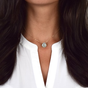 Dainty Chalcedony Necklace, Aqua Chalcedony Pendant, Blue Chalcedony Jewelry, Gold Chalcedony Pendant, Simple Chalcedony