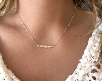 Dainty Opal Bar Necklace, Silver Opal Necklace, Simple Opal Gift for Her, Opal Pendant, Opal Jewelry, October Birthstone Gift
