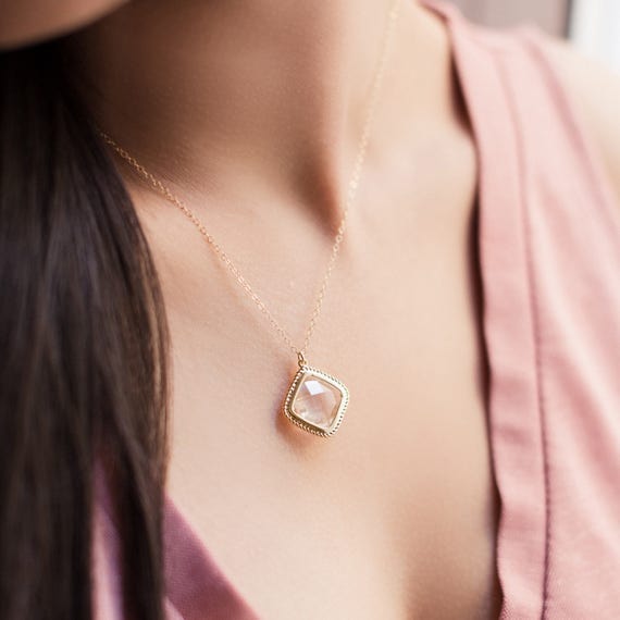 Gold Framed Crystal Pendant Necklace