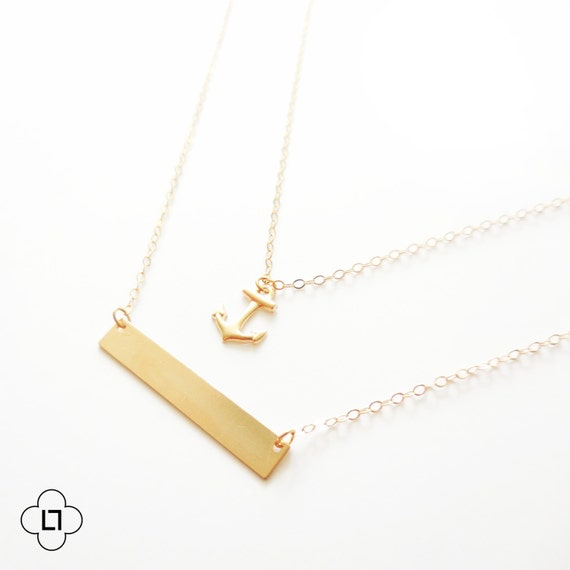 Gold Anchor and Bar Nautical Layer Necklace