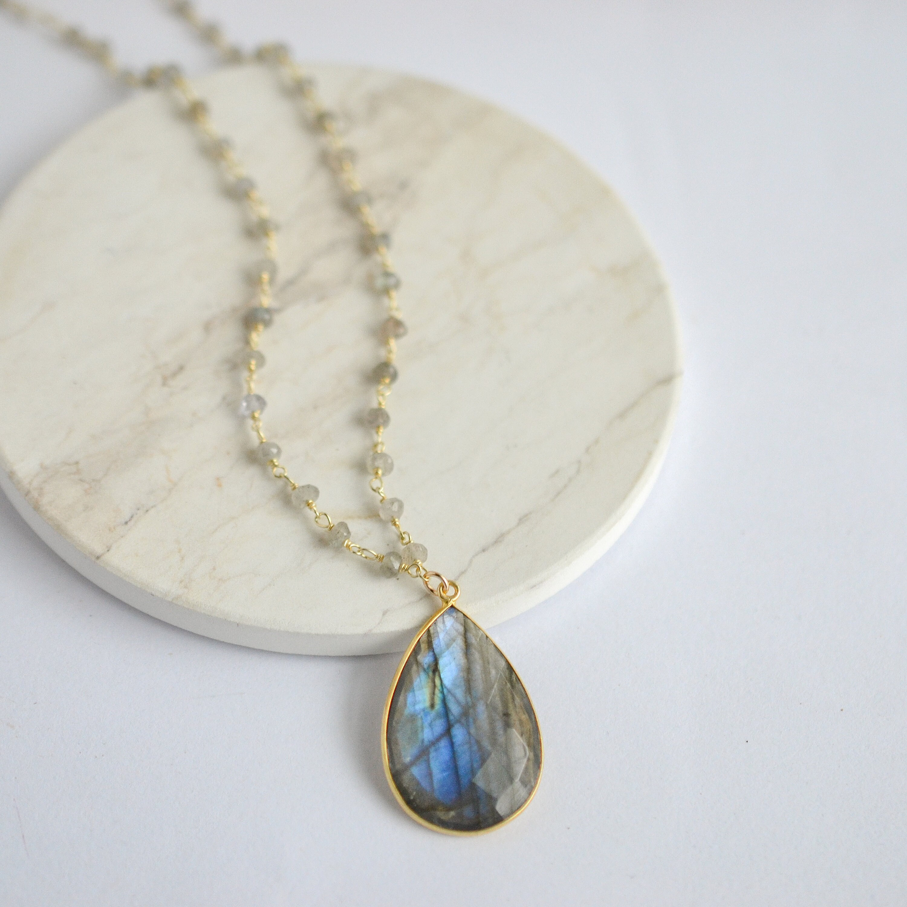 韓国発【TATIANA】Labradorite Heart Lock Pearl Long Necklace Long Labradorite Necklace, Large Labradorite Pendant