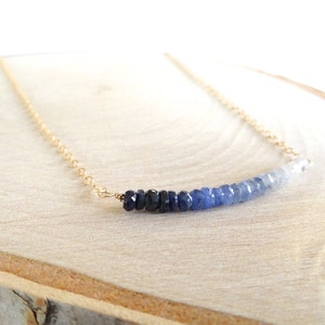 Ombre Necklace, Sapphire Necklace, September Birthstone, Gold Bar Necklace, Minimal Simple Necklace, Layer Necklace, birthstone jewelry image 1