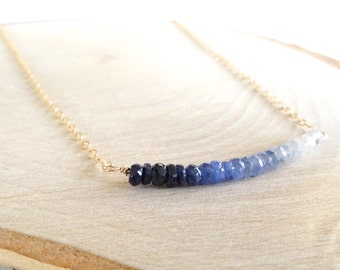 Ombre Necklace, Sapphire Necklace, September Birthstone, Gold Bar Necklace, Minimal Simple Necklace, Layer Necklace, birthstone jewelry