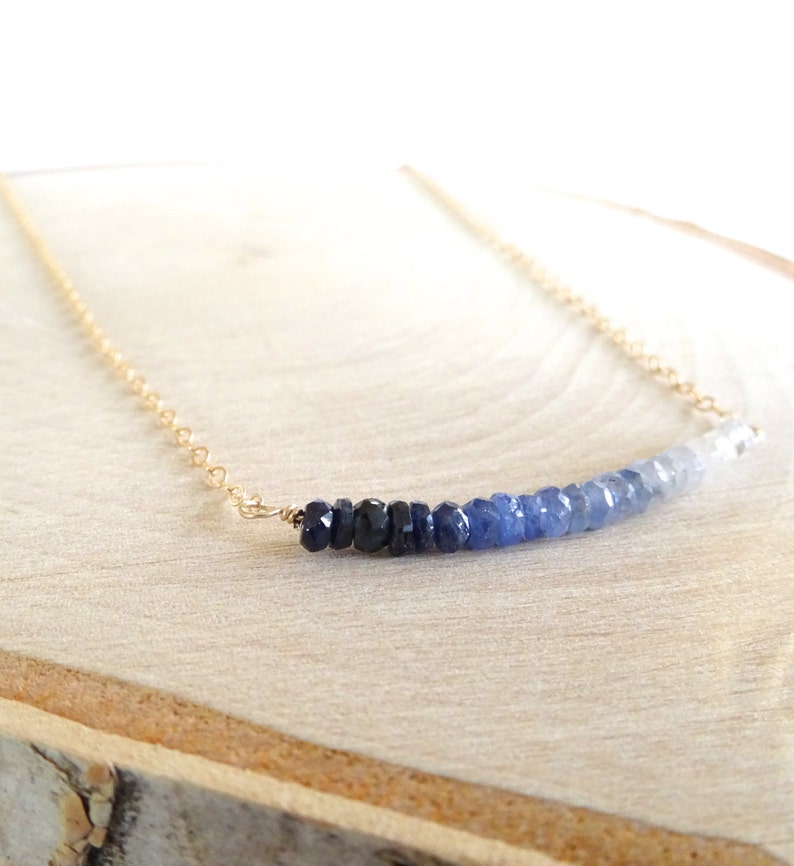 Ombre Necklace, Sapphire Necklace, September Birthstone, Gold Bar Necklace, Minimal Simple Necklace, Layer Necklace, birthstone jewelry image 1