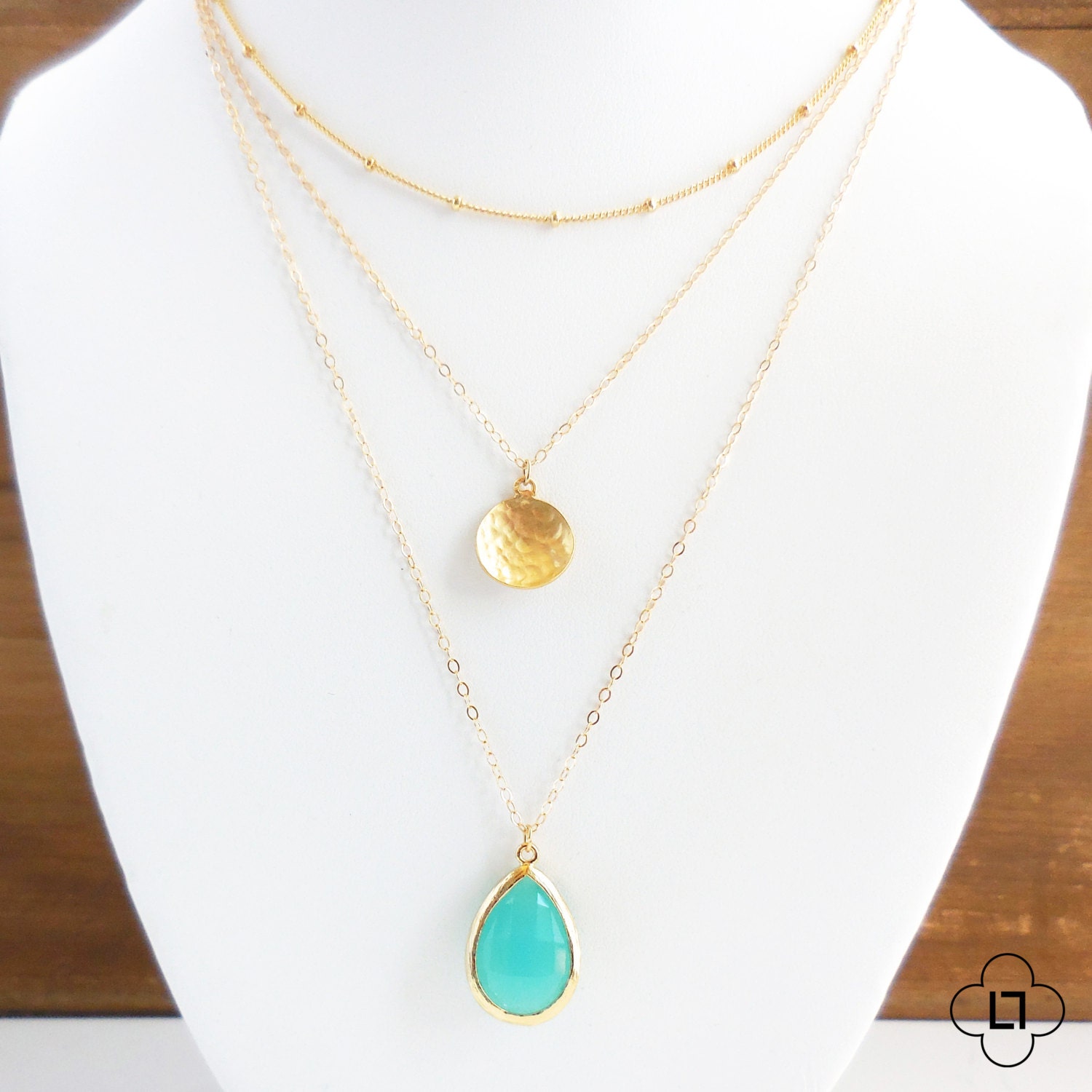 Gold Coin and Turquoise Layer Necklace