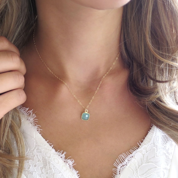 Small Aqua Chalcedony Necklace