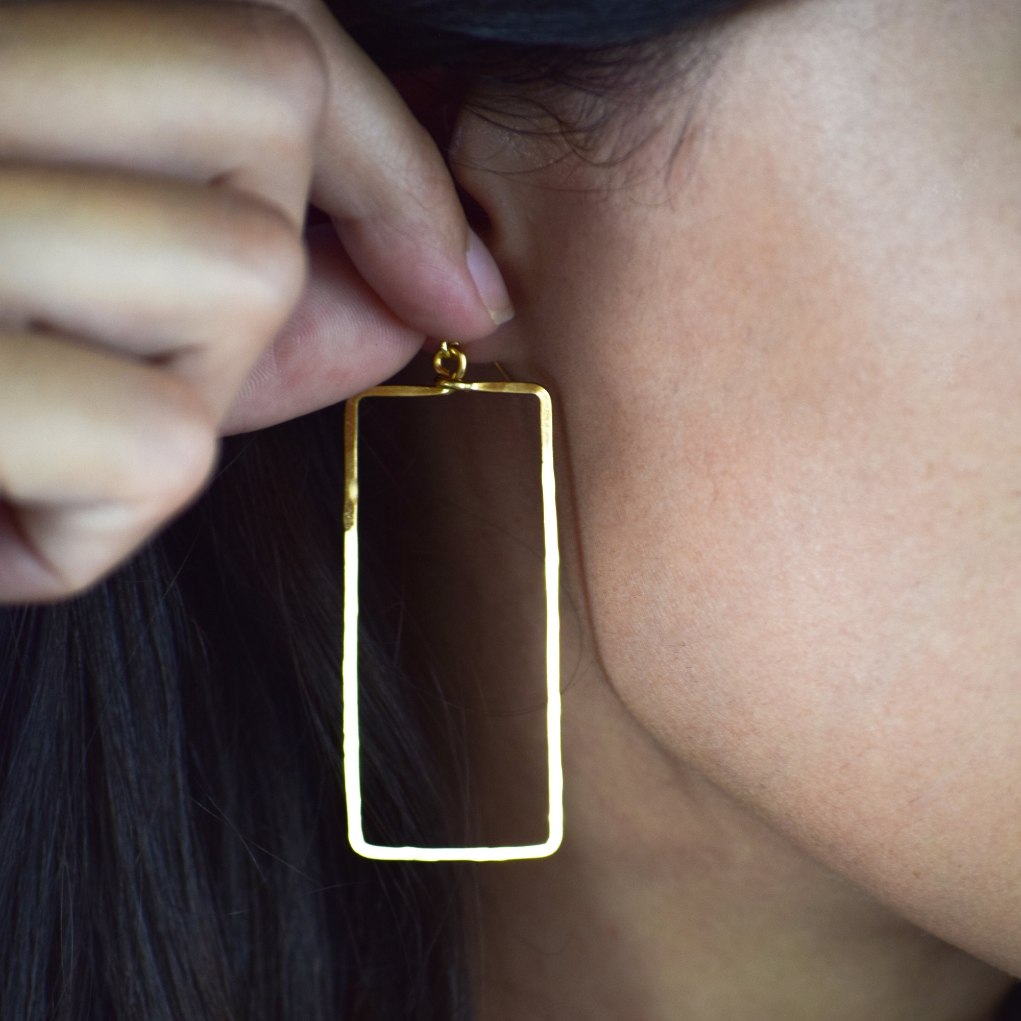 Hammered Rectangle Bar Earrings in Sterling Silver that are 2 and