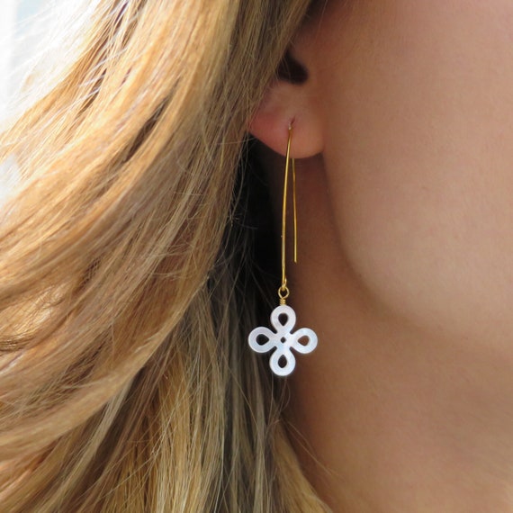 Mother of Pearl Clover Drop Earrings