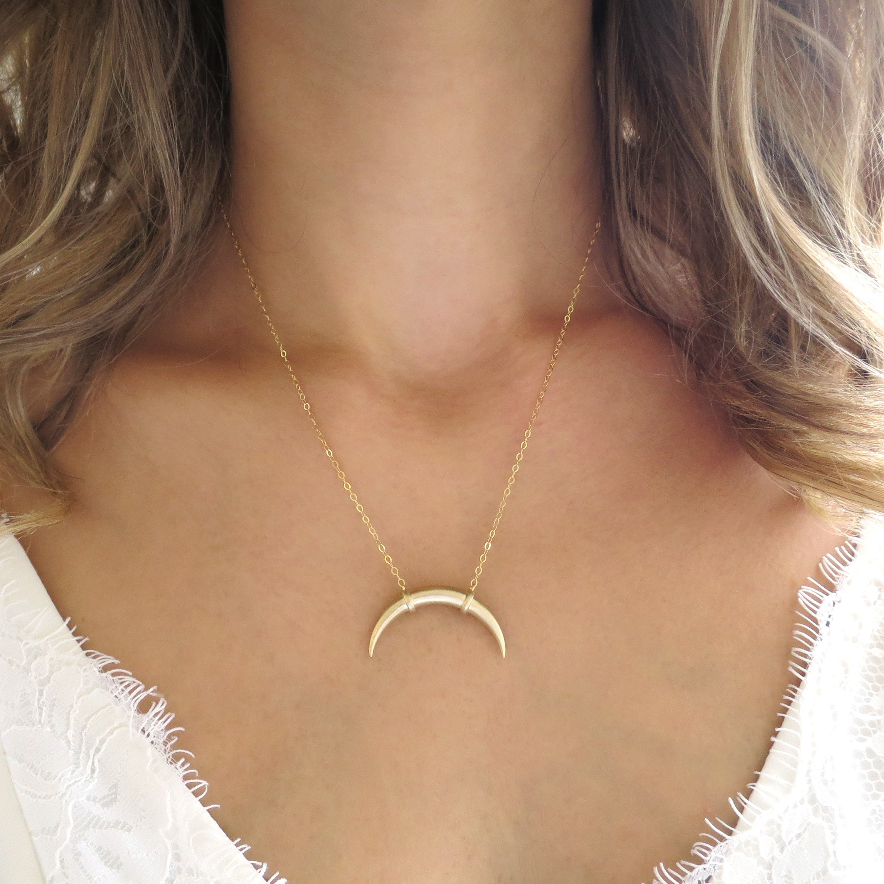 Gold Horn Necklace Double Horn Pendant 