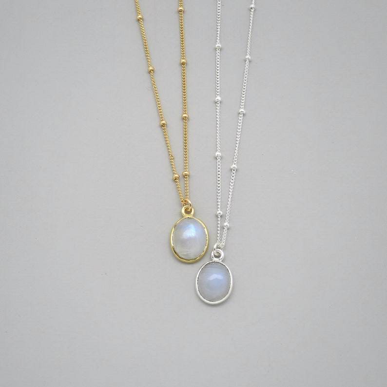 Rainbow Moonstone Necklace, Moonstone Pendant, Satellite Chain, Satellite Jewelry, 14k Gold Filled Necklace, Dainty Gold Necklace, Dew Drop image 3