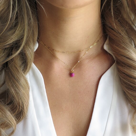 Dainty Ruby Necklace Gold