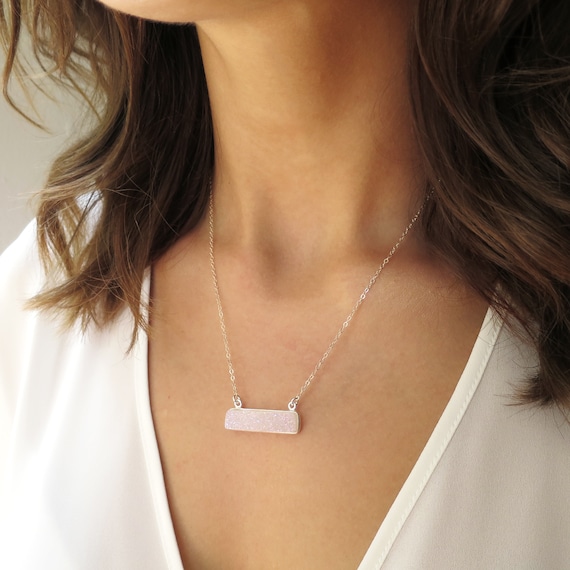 White Druzy Bar Necklace