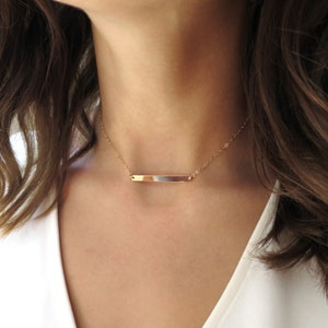 Long Thin Bar Necklace, Gold Bar Necklace, Thin Gold Bar, Gold Filled Necklace, Horizontal Bar Gold, Bar Necklaces for Women, 14k Gold Fill