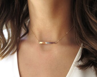 Collar de barra larga y delgada, Collar de barra de oro, Barra de oro delgada, Collar relleno de oro, Oro de barra horizontal, Collares de barra para mujeres, Relleno de oro de 14k