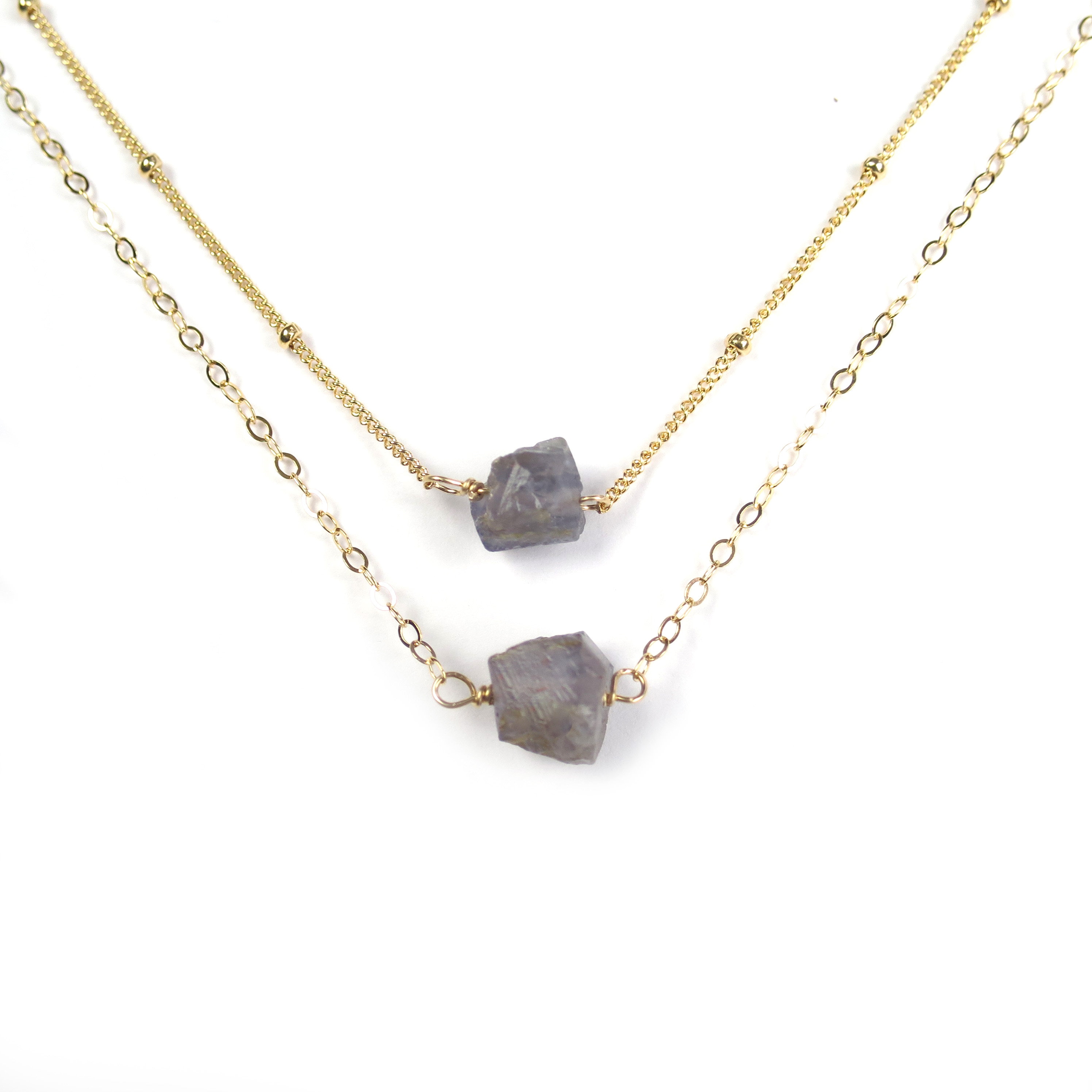 Small Raw Stone Necklace, Rough Stone Choker, Grey Raw Stone