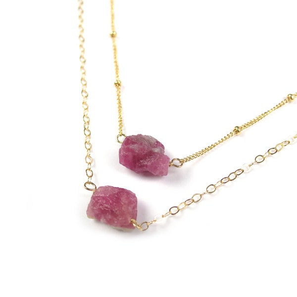 Rough Ruby Necklace, Raw Ruby Necklace, July Birthstone Necklace, July Necklace, Gold Ruby Pendant, Ruby Choker Necklace, Gold Choker