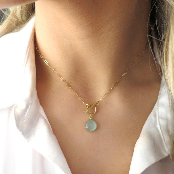 Aquamarine Hexagon Necklace