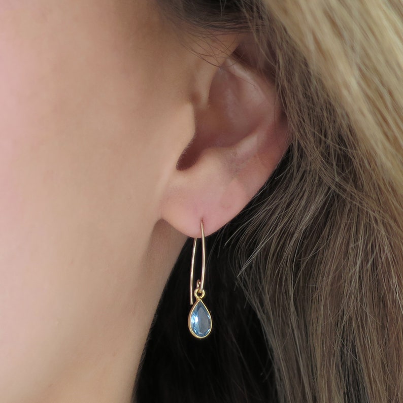 Aquamarine Earrings Dangle Gold Aquamarine Earrings Blue Dainty