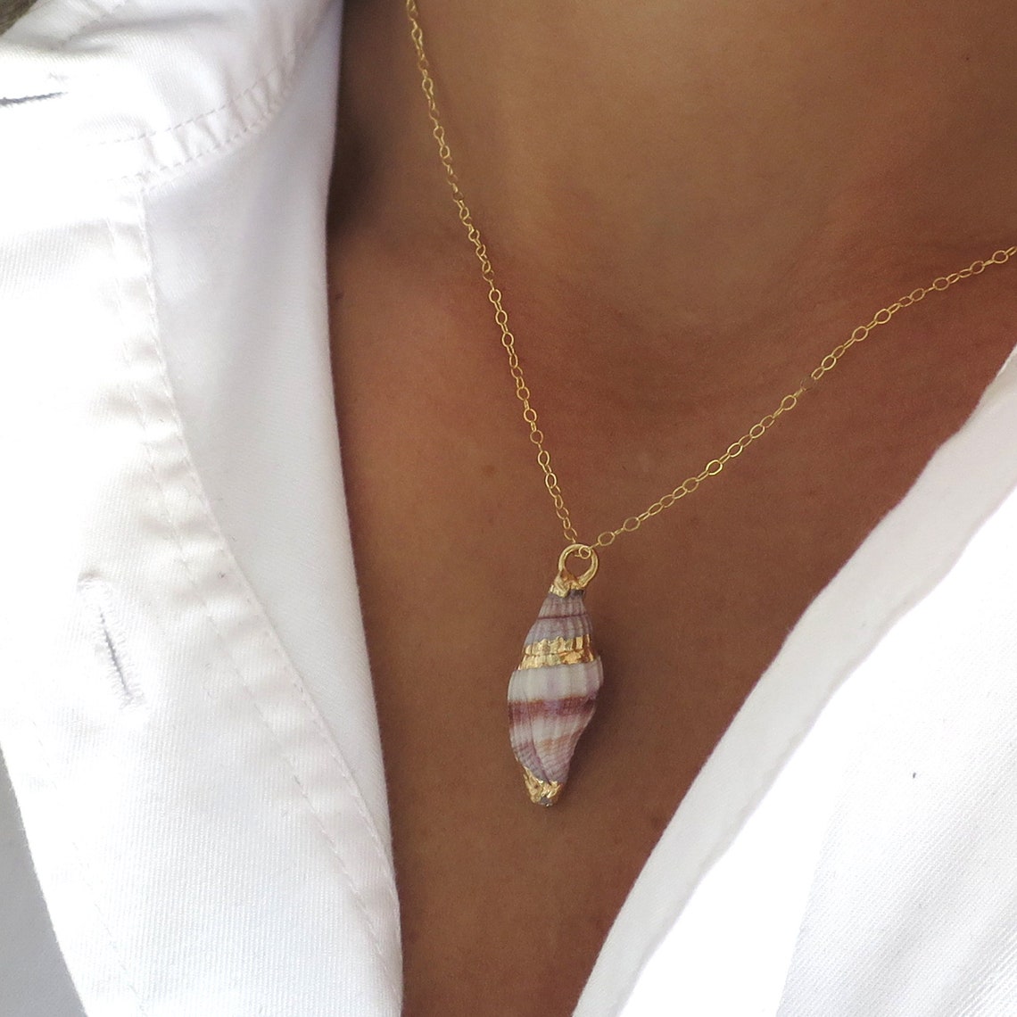 Gold Seashell Necklace Gold Shell Pendant Sea Shell Necklace Etsy