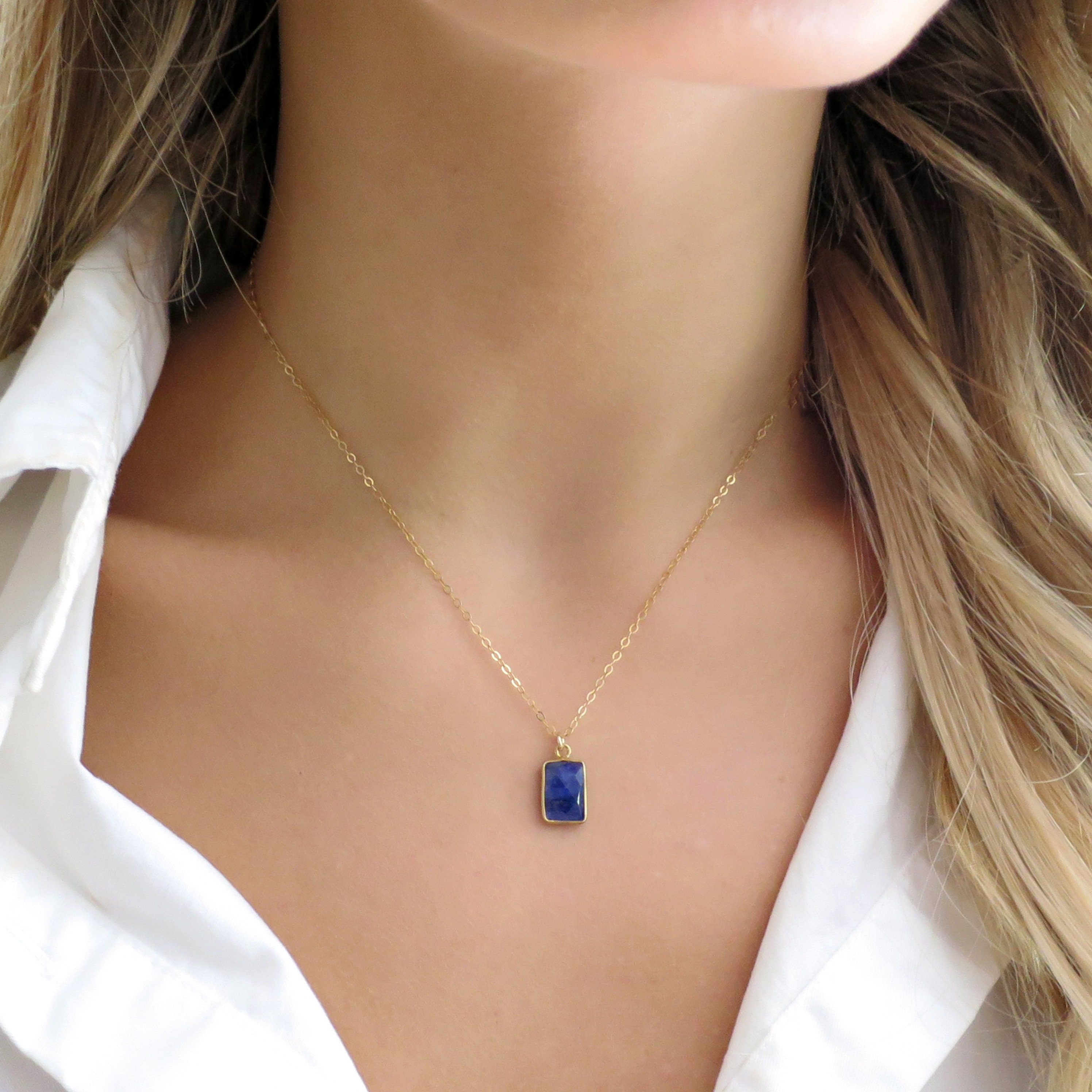 Small Sapphire Necklace Tiny Sapphire Pendant Gold Sapphire