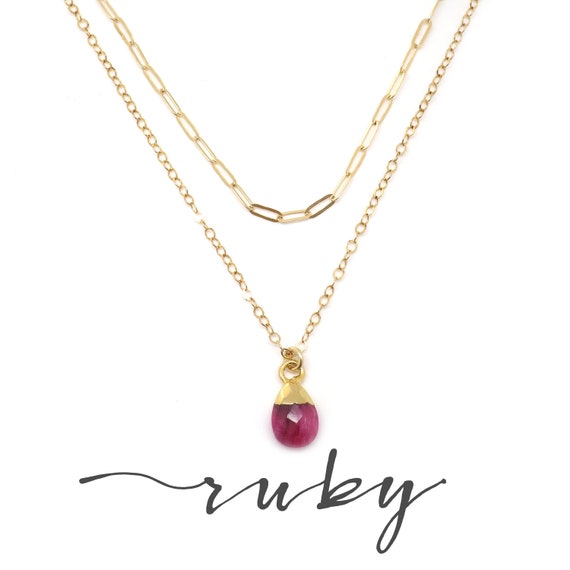 Dainty Ruby Necklace Gold