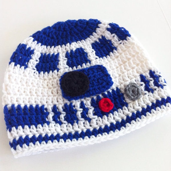 R2D2 Beanie, Sci-Fi Crochet Hat, Star Wars, Made to order