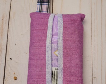 Travel tissue holder with tab and keychain hardware: Purple print