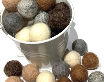 Wool felt balls | Grey, brown and cream 100% wool felt pom poms | 2cm felt balls | DIY pom pom garland | Buy what you need - UK Based