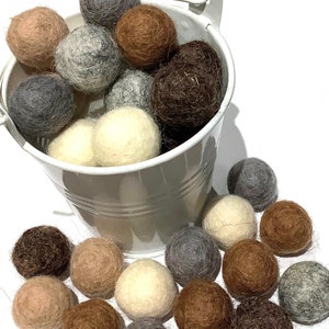 Wool felt balls Grey, brown and cream 100% wool felt pom poms 2cm felt balls DIY pom pom garland Buy what you need UK Based image 1