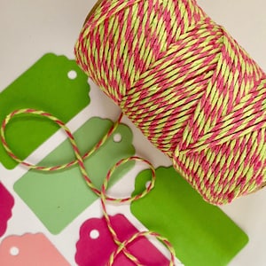 Lime Green & Bright Pink Cotton Twine | 10m | Perfect Summer Colours | 100% Cotton Twine | Wedding Decor or Gift Wrapping - UK Based